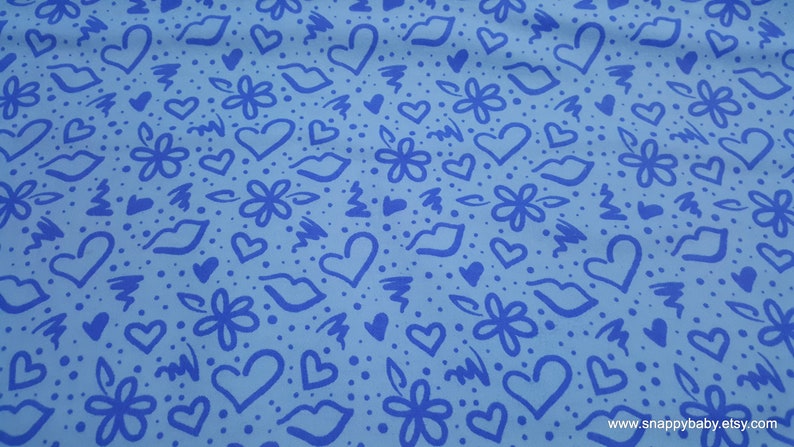 Flannel Fabric Graffiti Love Blue By the yard 100% Cotton Flannel image 1