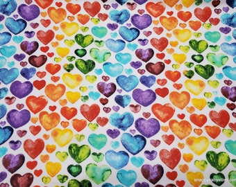 Flannel Fabric - Watercolor Hearts - By the yard - 100% Cotton Flannel