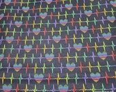 Flannel Fabric - Heart Beat Rainbow on Black - By the yard - 100% Cotton Flannel