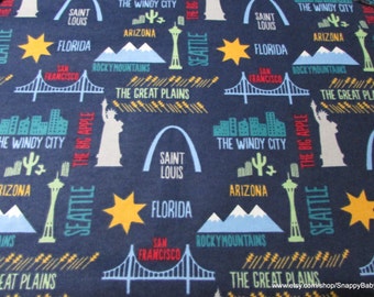 Flannel Fabric - Travel Destinations - By the yard - 100% Cotton Flannel
