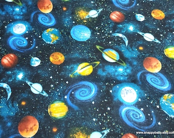 Flannel Fabric - Space Planets and Black Hole - By the yard - 100% Cotton Flannel
