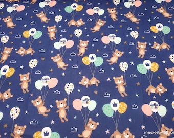 Flannel Fabric - Hello Baby Teddy Bears Balloons Blue - By the yard - 100% Cotton Flannel