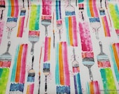 Flannel Fabric - Rainbow Paint Brushes - By the yard - 100% Cotton Flannel