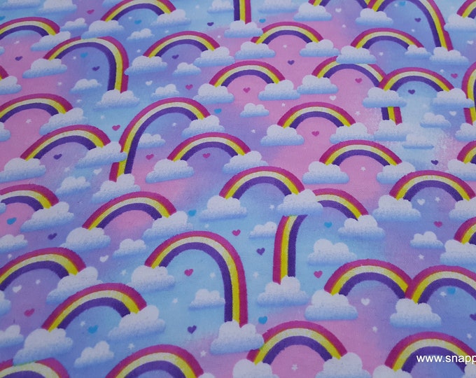Featured listing image: Flannel Fabric - Clouds and Rainbows on Pink Purple - By the yard - 100% Cotton Flannel