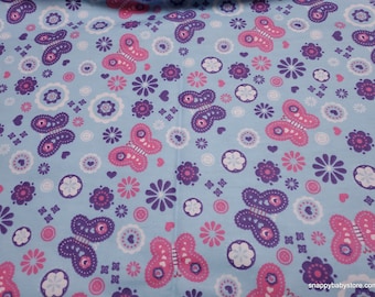 Flannel Fabric - Little Butterfly Blue - By the yard - 100% Cotton Flannel