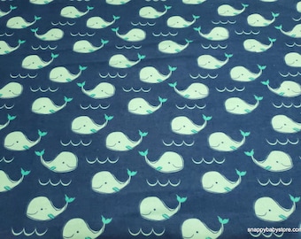 Remnant Flannel Fabric - Tiny Whales - Choose your Size - 100% Cotton Flannel