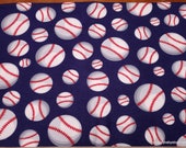 Flannel Fabric - Baseball on Blue - By the yard - 100% Cotton Flannel