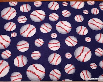 Flannel Fabric - Baseball on Blue - By the yard - 100% Cotton Flannel