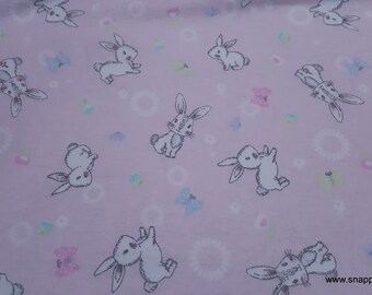 Flannel Fabric - Bunny Pink Print - By the yard - 100% Cotton Flannel