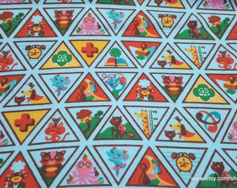 Character Flannel Fabric - Girl Scout Brownies Badges Blue - By the yard - 100% Cotton Flannel