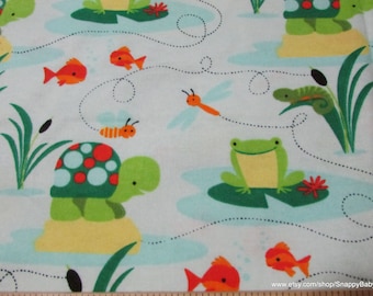 Flannel Fabric - Turtles and Frogs - By the Yard - 100% Cotton Flannel