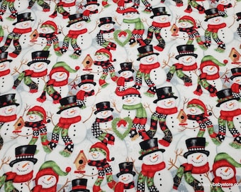 Christmas Premium Flannel Fabric - Snow Place Like Home Packed Snowmen Premium - By the yard - 100% Premium Cotton Flannel