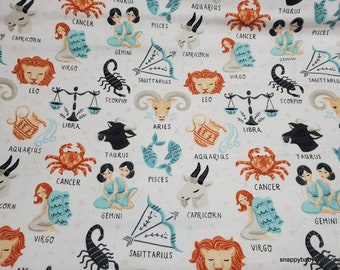 Flannel Fabric - Zodiac Signs Cartoons - By the yard - 100% Cotton Flannel
