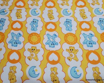Character Flannel Fabric - Care Bears Funshine and Bedtime Bears on Yellow - By the yard - 100% Cotton Flannel