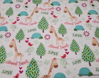 Flannel Fabric - Animal Friends - By the yard - 100% Cotton Flannel