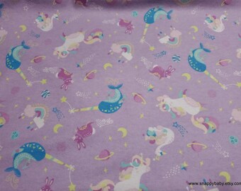 Flannel Fabric - Unicorns Narwhals Orchestra on Lilac - By the yard - 100% Cotton Flannel