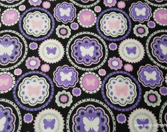 Flannel Fabric - Purple Dot Butterflies - By the yard - 100% Cotton Flannel
