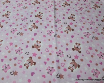 Flannel Fabric - Sweet Cats and Dogs - By the yard - 100% Cotton Flannel