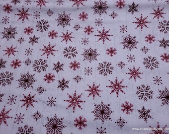 Christmas Flannel Fabric - Red Snowflakes - By the yard - 100% Cotton Flannel