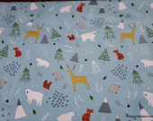 Flannel Fabric - Forest Animals Toss Blue - By the yard - 100% Cotton Flannel