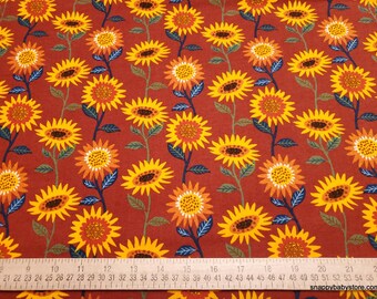 Remnant Flannel Fabric - Funky Fall Sunflowers - Choose your Size - 100% Cotton Flannel
