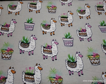 Flannel Fabric - Llama Planters on Gray - By the yard - 100% Cotton Flannel