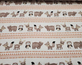 Flannel Fabric - Aztec Woodland Stripe Cream - By the yard - 100% Cotton Flannel