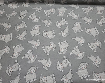 Flannel Fabric - Lambs on Gray - By the yard - 100% Cotton Flannel