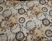 Premium Flannel Fabric - On Time Tan Time Pieces Premium Flannel - By the yard - 100% Premium Cotton Flannel