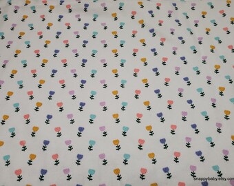 Flannel Fabric - Cute Floral on White - By the yard - 100% Cotton Flannel