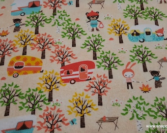 Flannel Fabric - Camping Fun Animals - By the yard - 100% Cotton Flannel