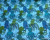 Flannel Fabric - Bright Octopus - By the yard - 100% Cotton Flannel