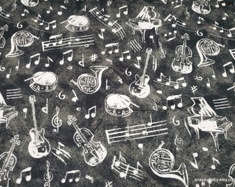 Flannel Fabric - Chalkboard Instruments - By the yard - 100% Cotton Flannel