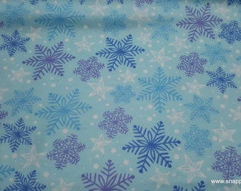 Christmas Flannel Fabric - Blue and Purple Snowflakes - By the yard - 100% Cotton Flannel