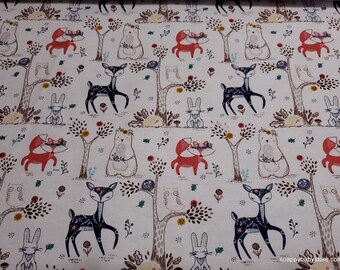 Flannel Fabric - Floral Wilderness Animals - By the yard - 100% Cotton Flannel