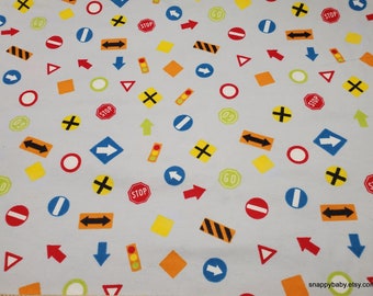 Flannel Fabric - Car Signs Gray - By the yard - 100% Cotton Flannel