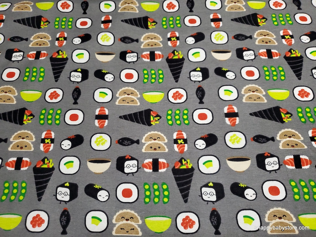 Buy Flannel Fabric Sushi Faces on Gray by the Yard 100% Cotton  Flannel Online in India
