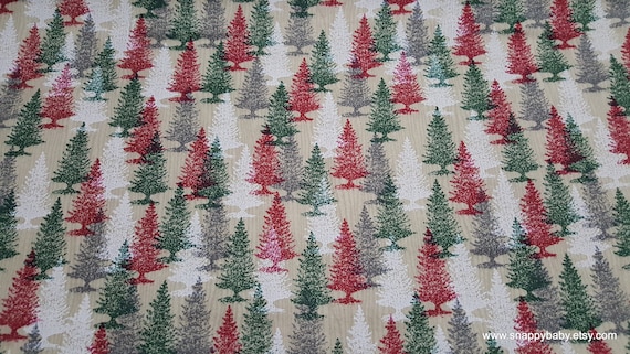 Christmas Flannel Fabric - Red and Green Trees -By the Yard - 100% Cotton Flannel