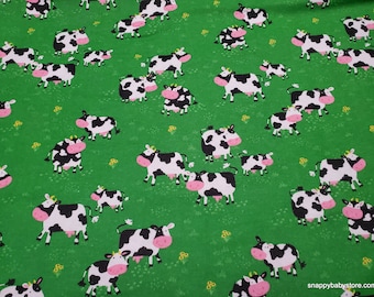 Flannel Fabric - Cows on Green - By the yard - 100% Cotton Flannel