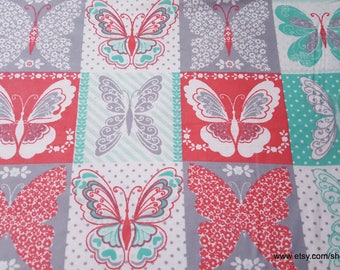 Flannel Fabric - Butterfly Patchwork - By the yard - 100% Cotton Flannel