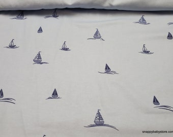 Flannel Fabric - Sailboats on Light Blue - By the yard - 100% Cotton Flannel