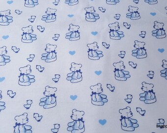 Flannel Fabric - Sweet Blue Bear - By the yard - 100% Cotton Flannel