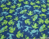 Flannel Fabric - Teal Tree Frogs - By the Yard - 100% Cotton Flannel