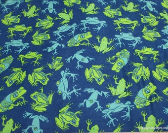 Flannel Fabric - Teal Tree Frogs - By the Yard - 100% Cotton Flannel