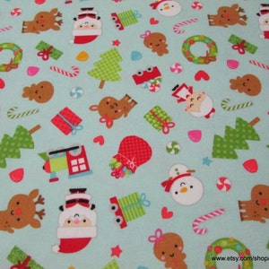 Christmas Premium Flannel Fabric - Santamain Blue - By the yard - 100% Cotton Flannel