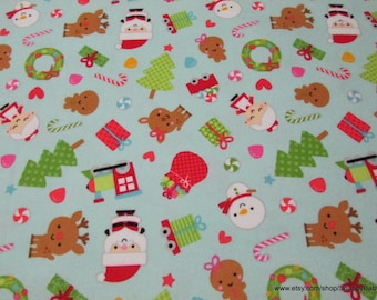 Christmas Premium Flannel Fabric - Santamain Blue - By the yard - 100% Cotton Flannel