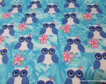 Flannel Fabric - Tie Dye Owl Blue - By the yard - 100% Cotton Flannel