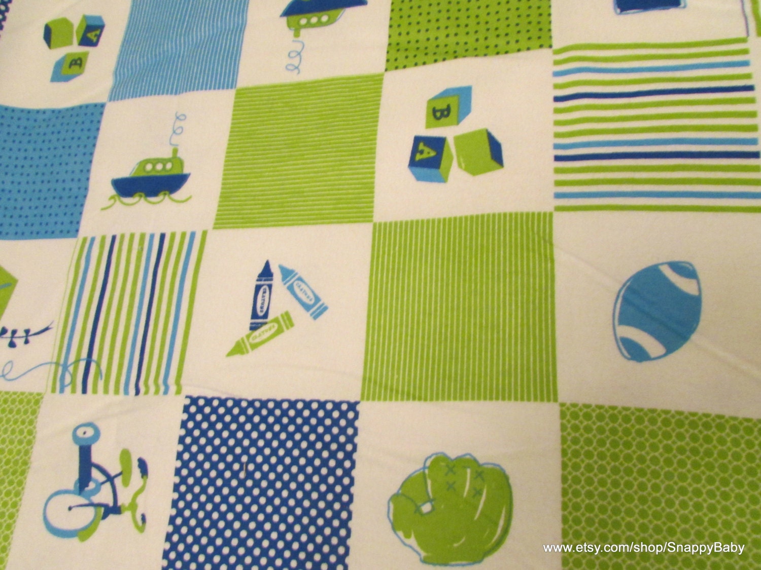 Flannel Fabric Baby Boy Patch Blue and Green By the yard Etsy