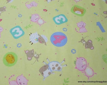 Flannel Fabric - Nursery Rhymes Tossed Animals Yellow - By the yard - 100% Cotton Flannel