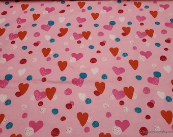 Flannel Fabric - Hearts Toss on Pink - By the yard - 100% Cotton Flannel